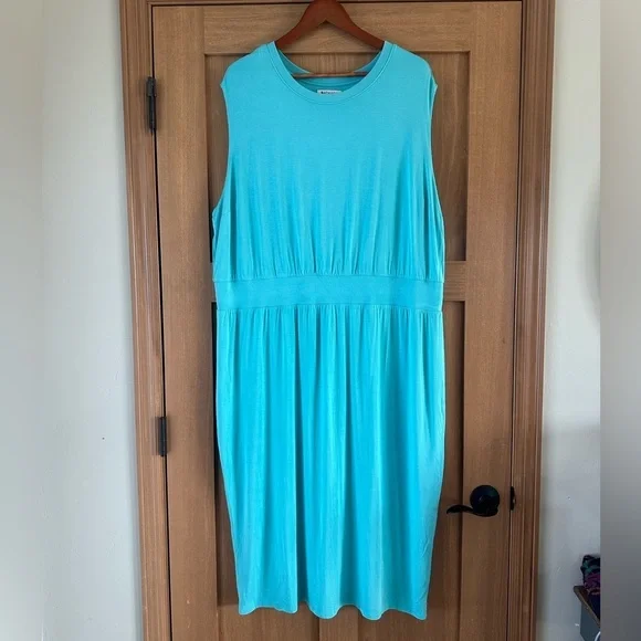 Athleta Teal Blue Santorini Cinch Sleeveless Midi Dress Robe Women's Size 2X​​ - Picture 2 of 12